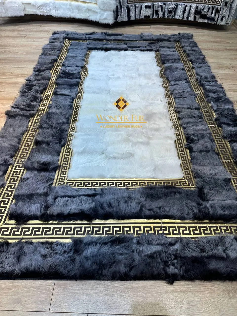 100%Natural Gray White Sheepskin Living Room Rug,Handmade Non Slip Rug