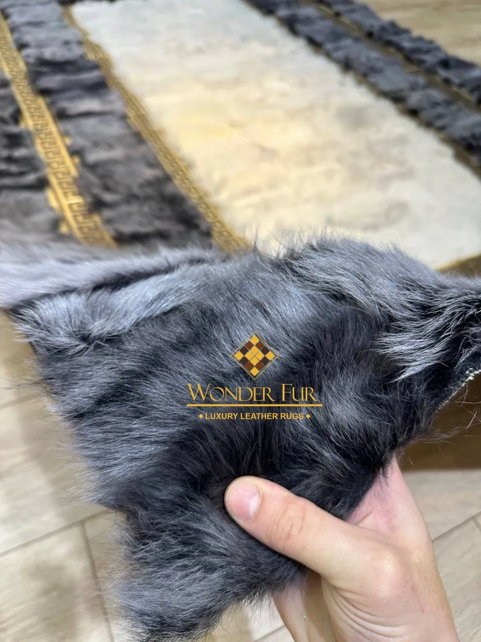 100%Natural Gray White Sheepskin Living Room Rug,Handmade Non Slip Rug