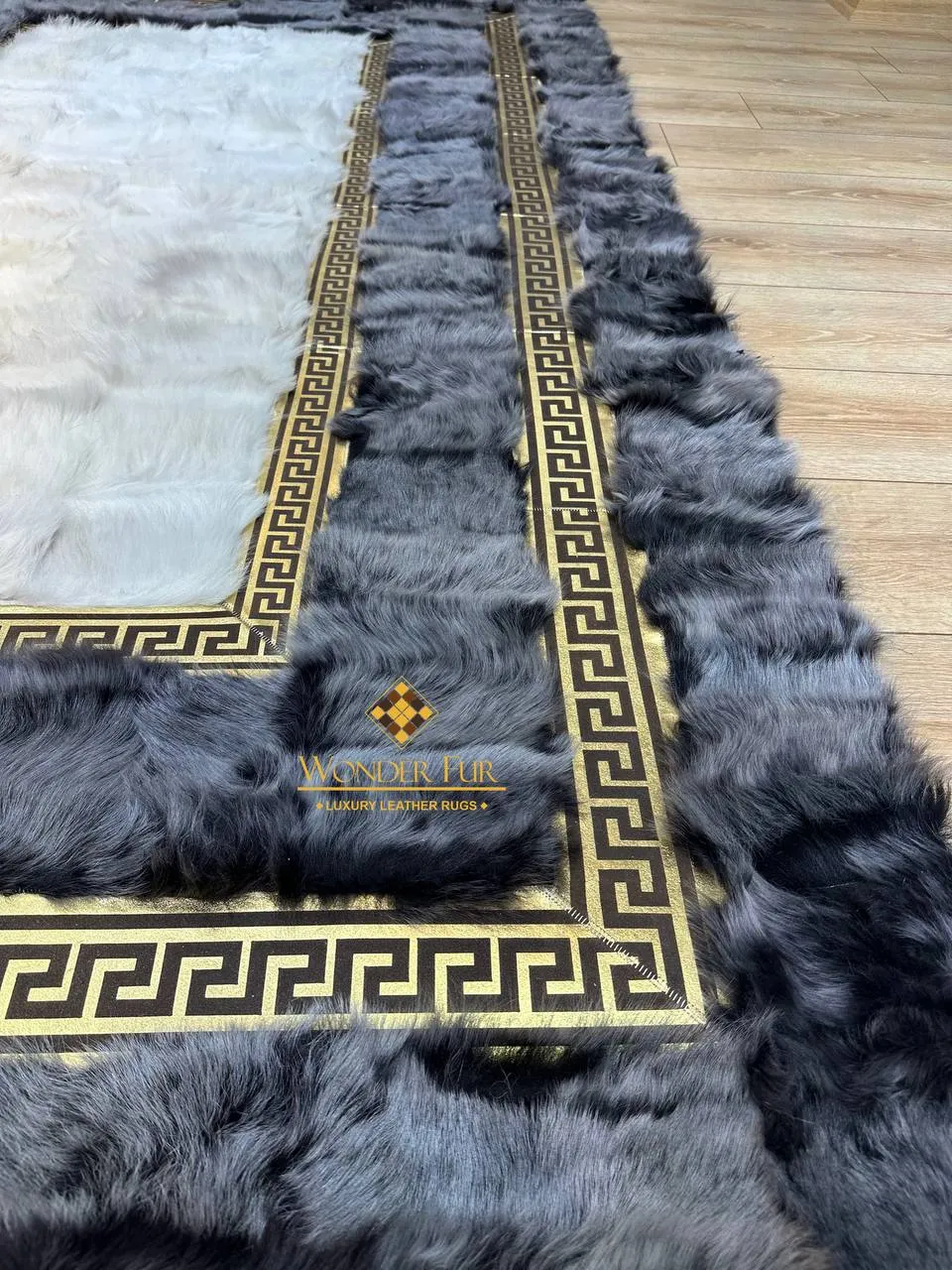 100%Natural Gray White Sheepskin Living Room Rug,Handmade Non Slip Rug