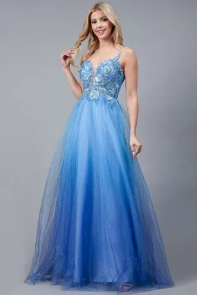 AC 5040 - A-Line Layered Satin Tulle with Floral Embroidered Sheer Bodice