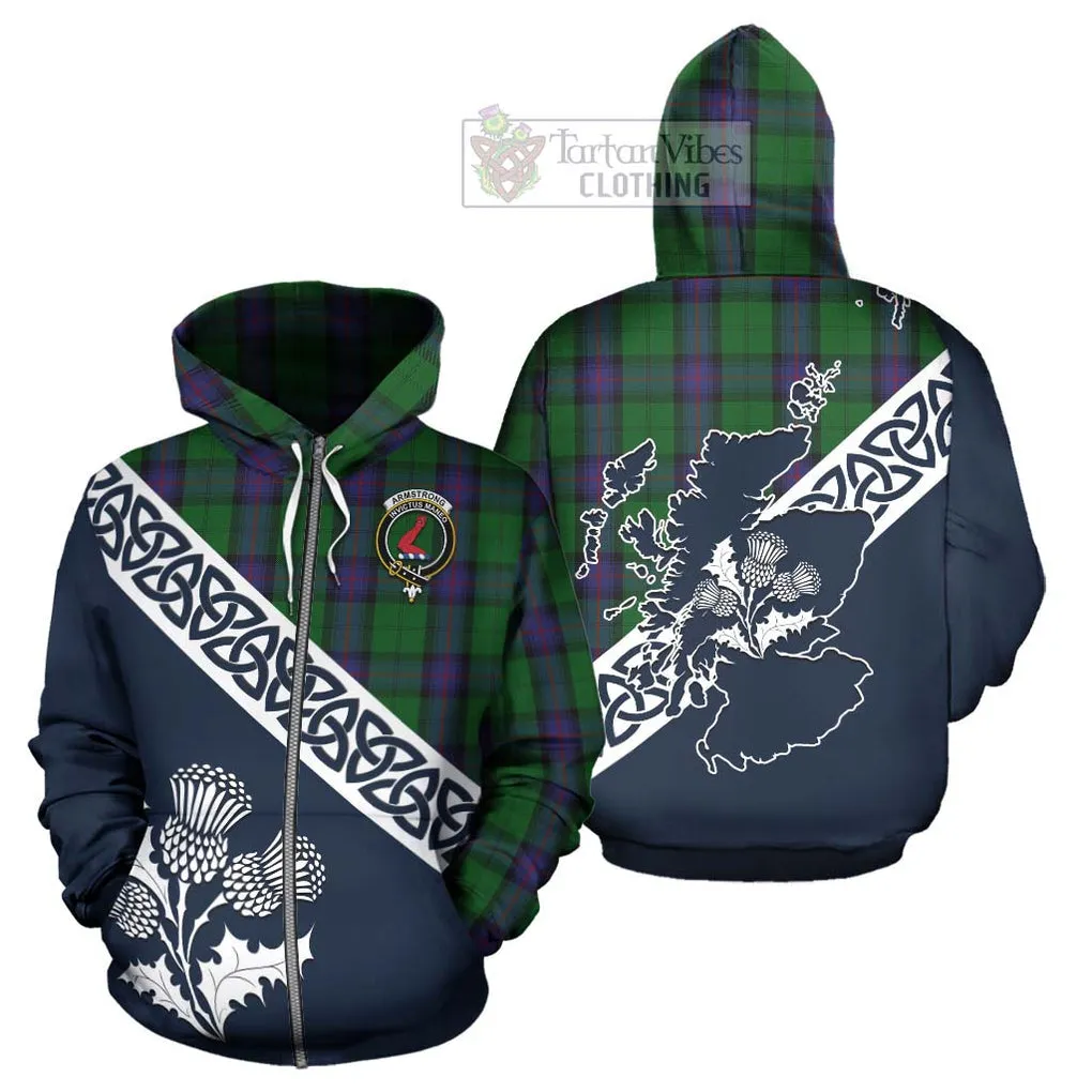 Armstrong Tartan Hoodie Featuring Thistle and Scotland Map