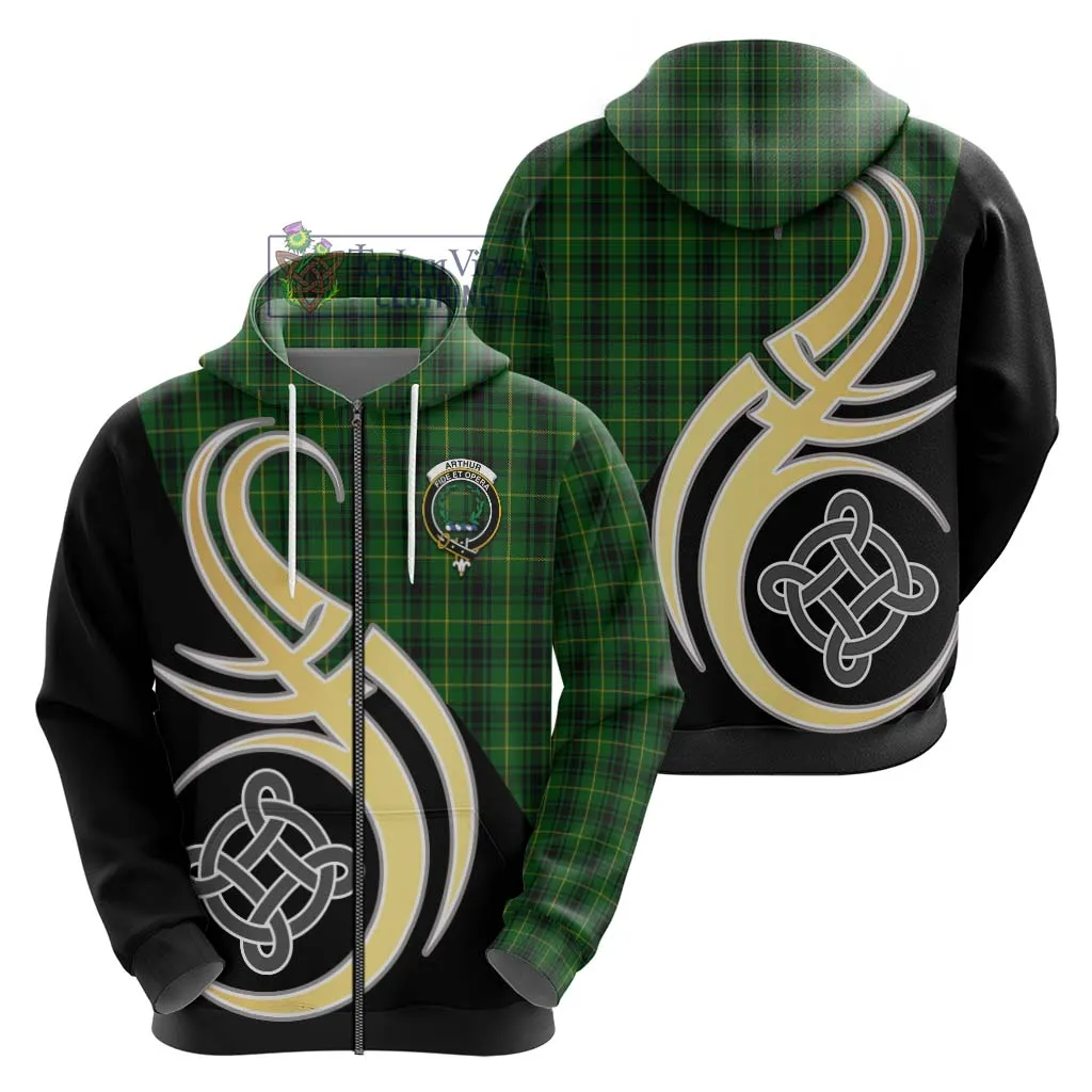 Arthur Tartan Hoodie with Family Crest and Celtic Symbol Style
