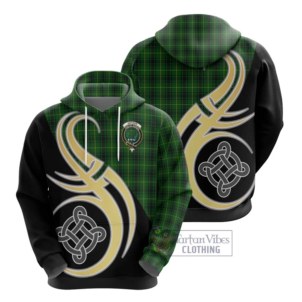 Arthur Tartan Hoodie with Family Crest and Celtic Symbol Style