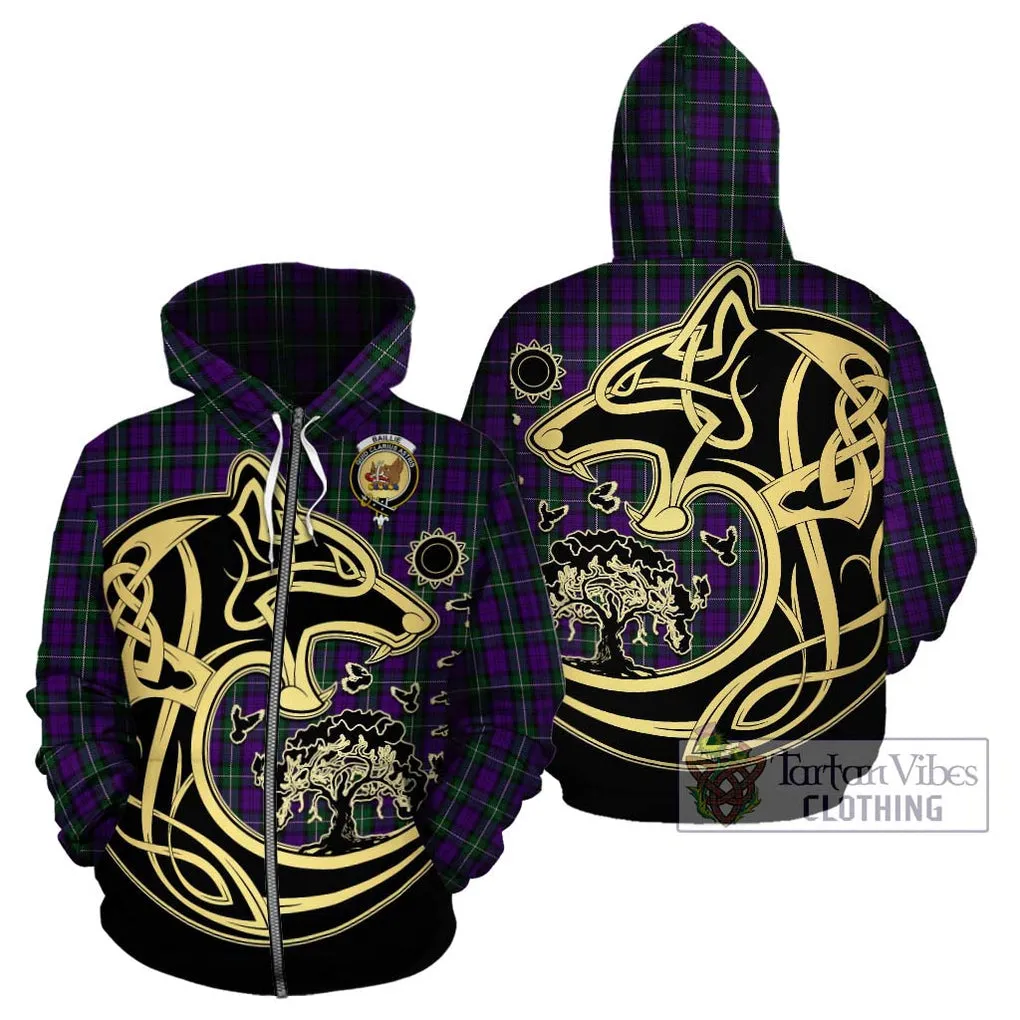 Baillie Highland Society Tartan Hoodie with Family Crest Celtic Wolf Style
