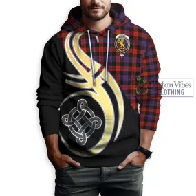 Brown (Broun) Tartan Hoodie with Family Crest and Celtic Symbol Style