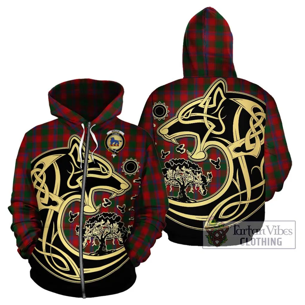 Bruce Old Tartan Hoodie with Family Crest Celtic Wolf Style