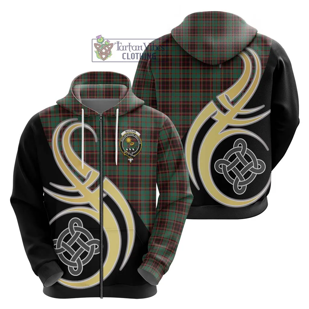 Buchan Ancient Tartan Hoodie with Family Crest and Celtic Symbol Style
