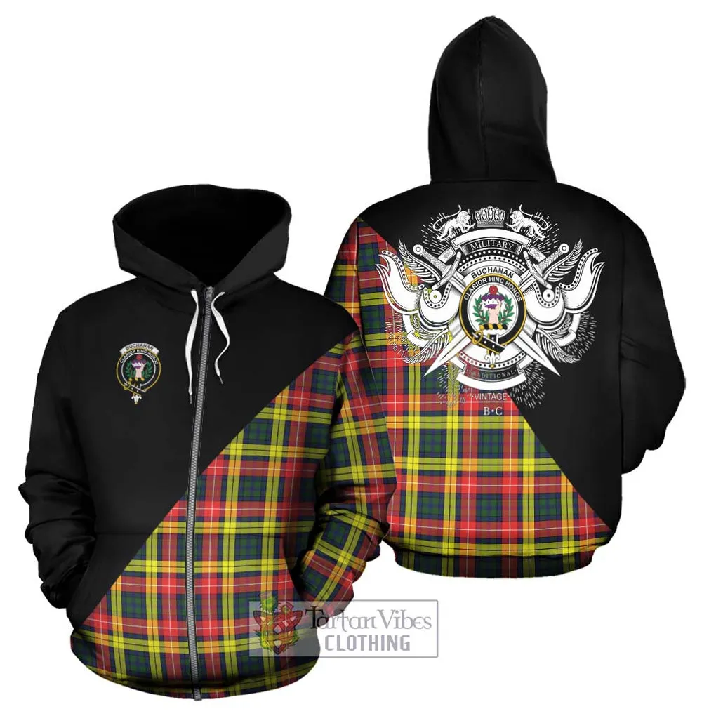 Buchanan Modern Tartan Hoodie with Family Crest and Military Logo Style