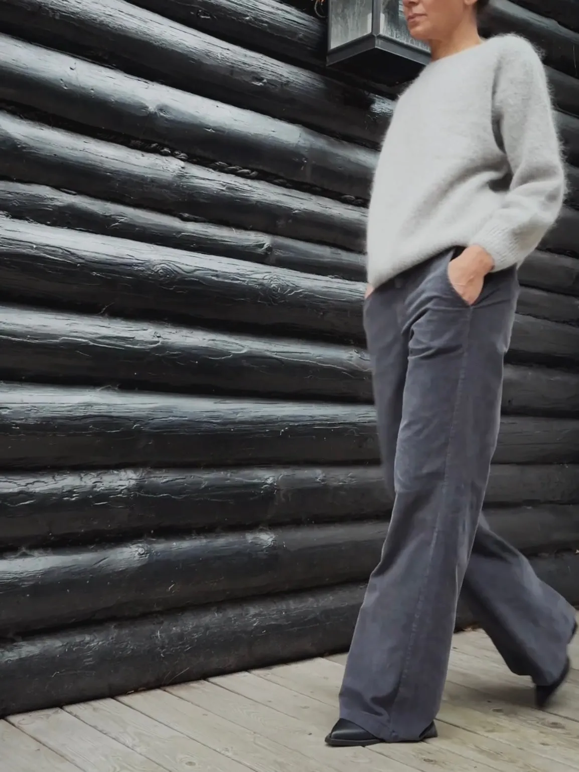 CORDUROY PANTS WITH ELASTIC WAISTBAND - GREY