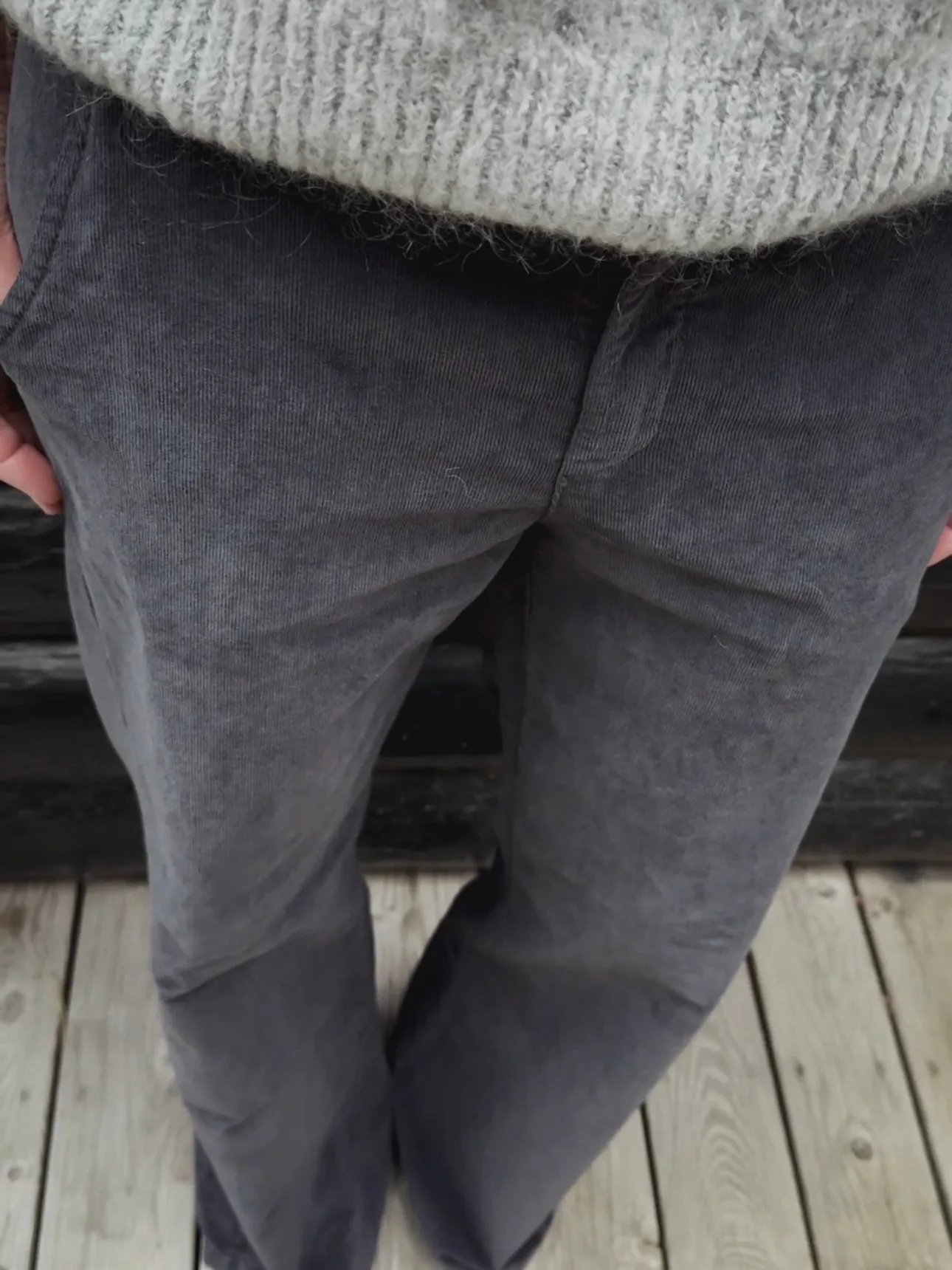 CORDUROY PANTS WITH ELASTIC WAISTBAND - GREY