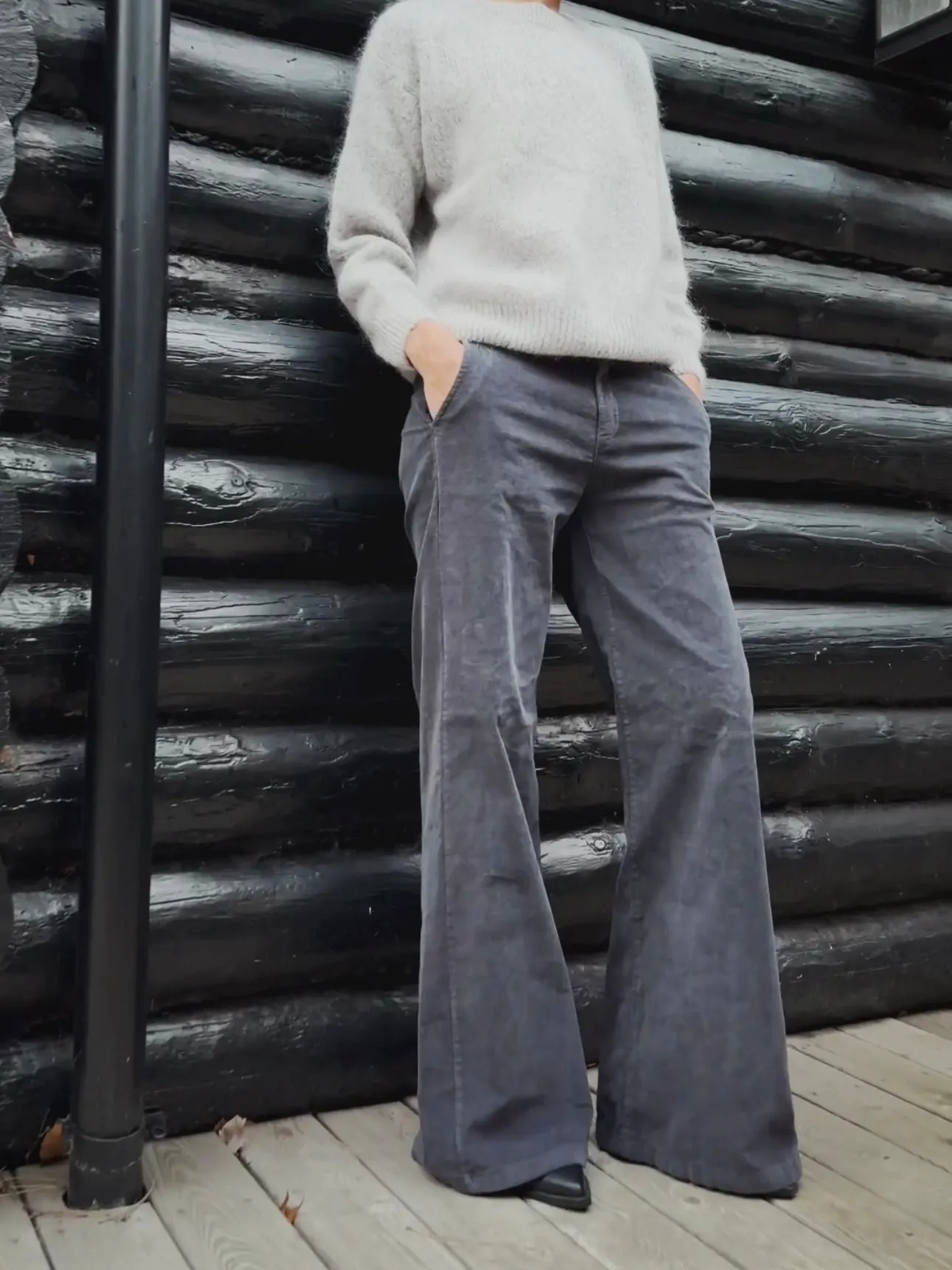 CORDUROY PANTS WITH ELASTIC WAISTBAND - GREY