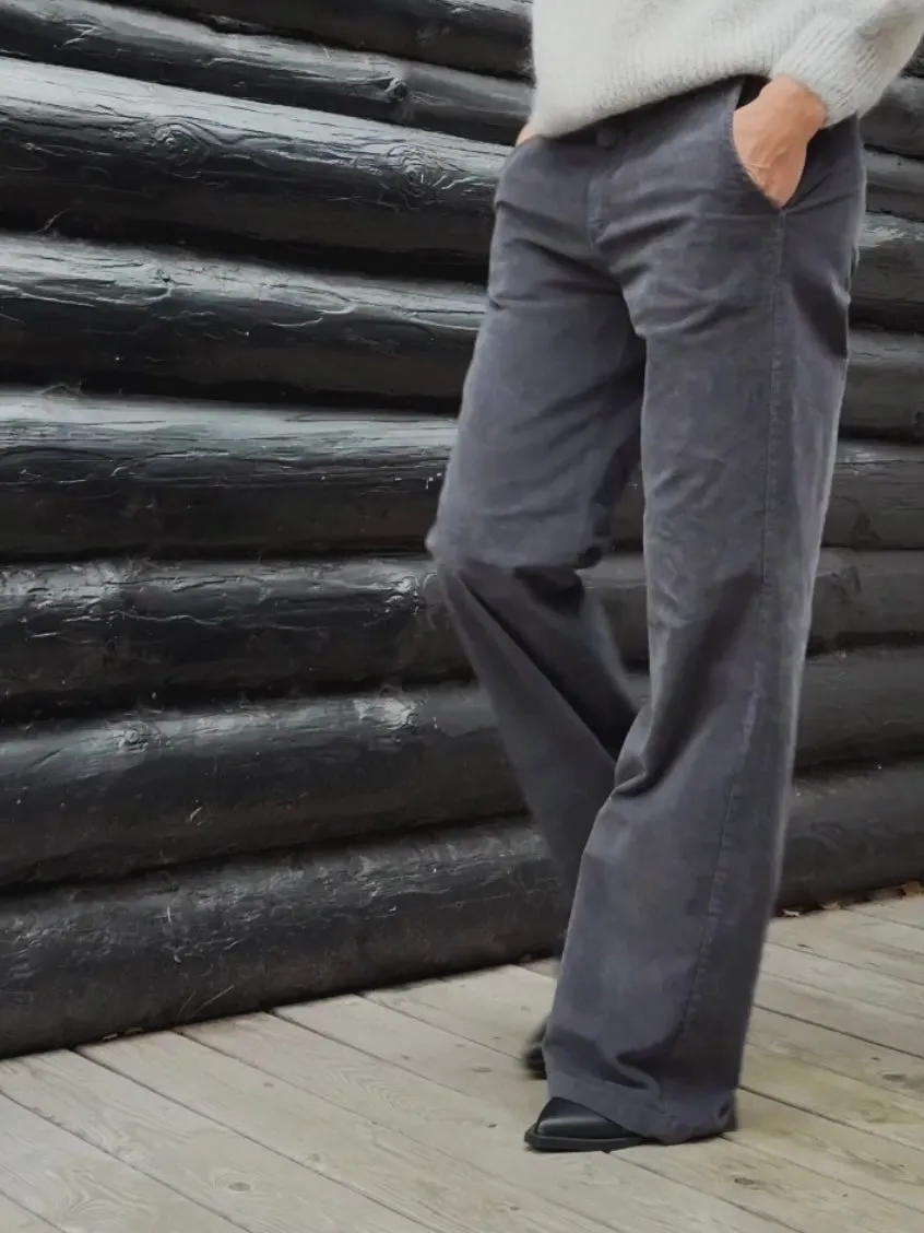 CORDUROY PANTS WITH ELASTIC WAISTBAND - GREY