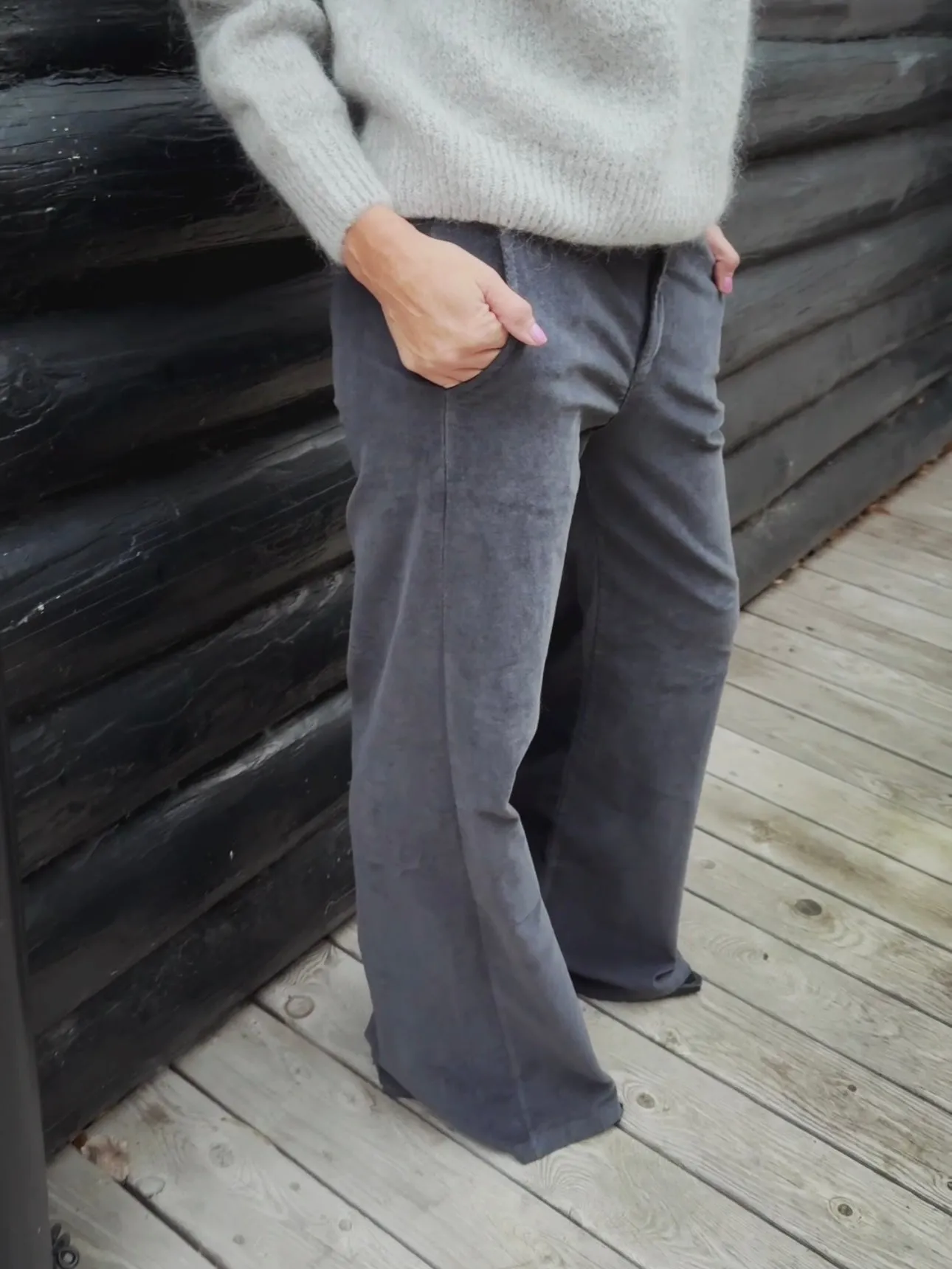 CORDUROY PANTS WITH ELASTIC WAISTBAND - GREY