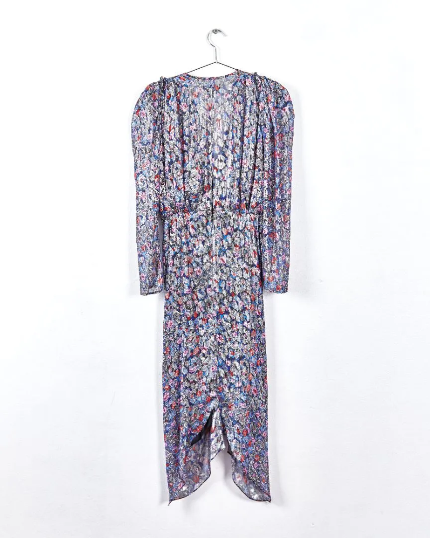 Isabel Marant 'marayli' floral print lurex maxidress, blue & pink, 12