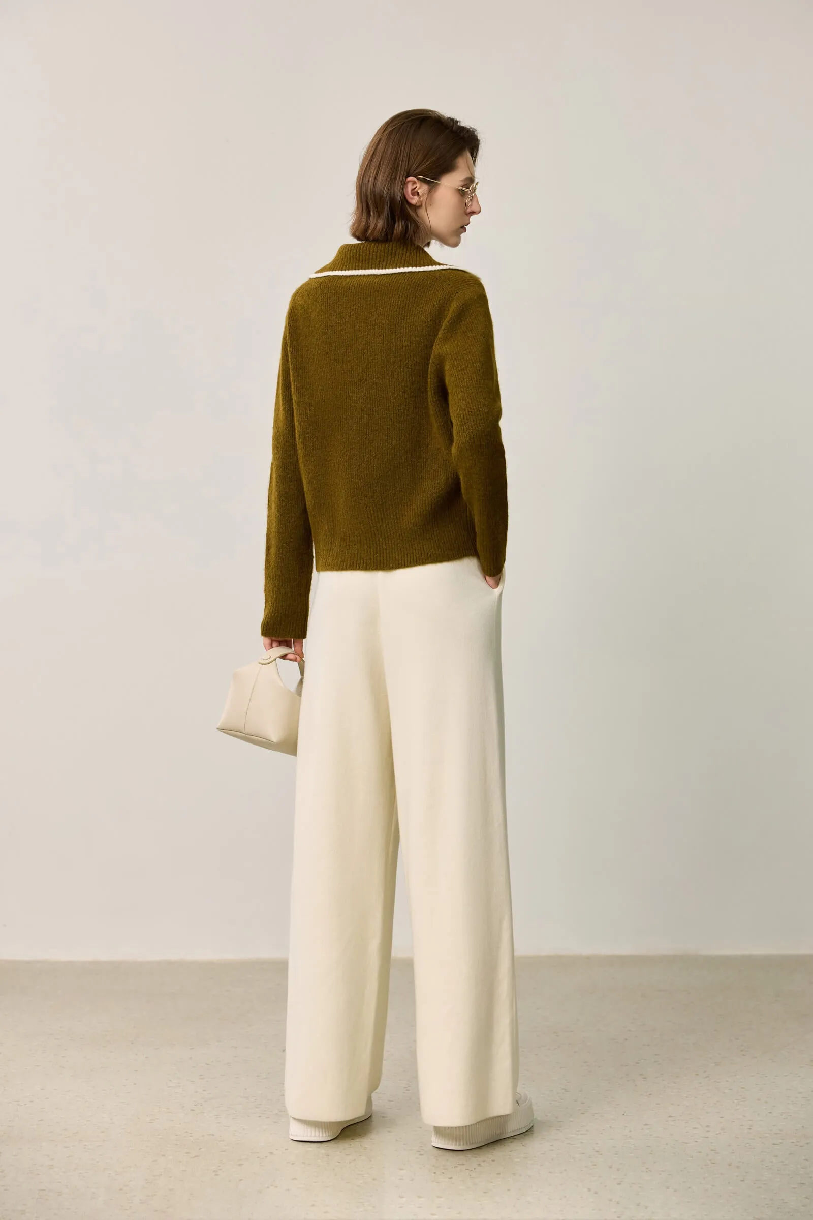 LILY Retro Polo Collar Knit Sweater