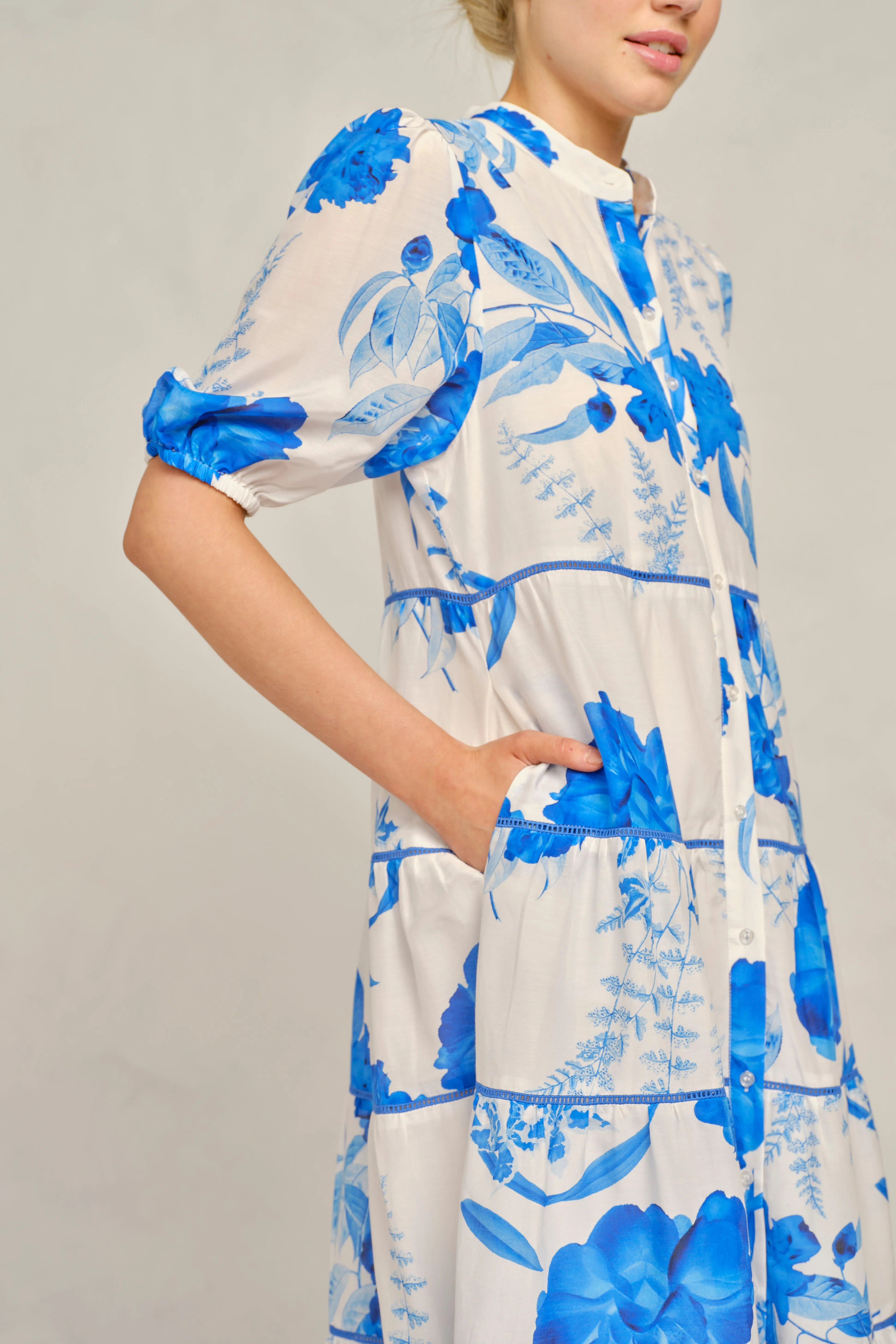Martina Cotton Silk Dress In Blue Quartz