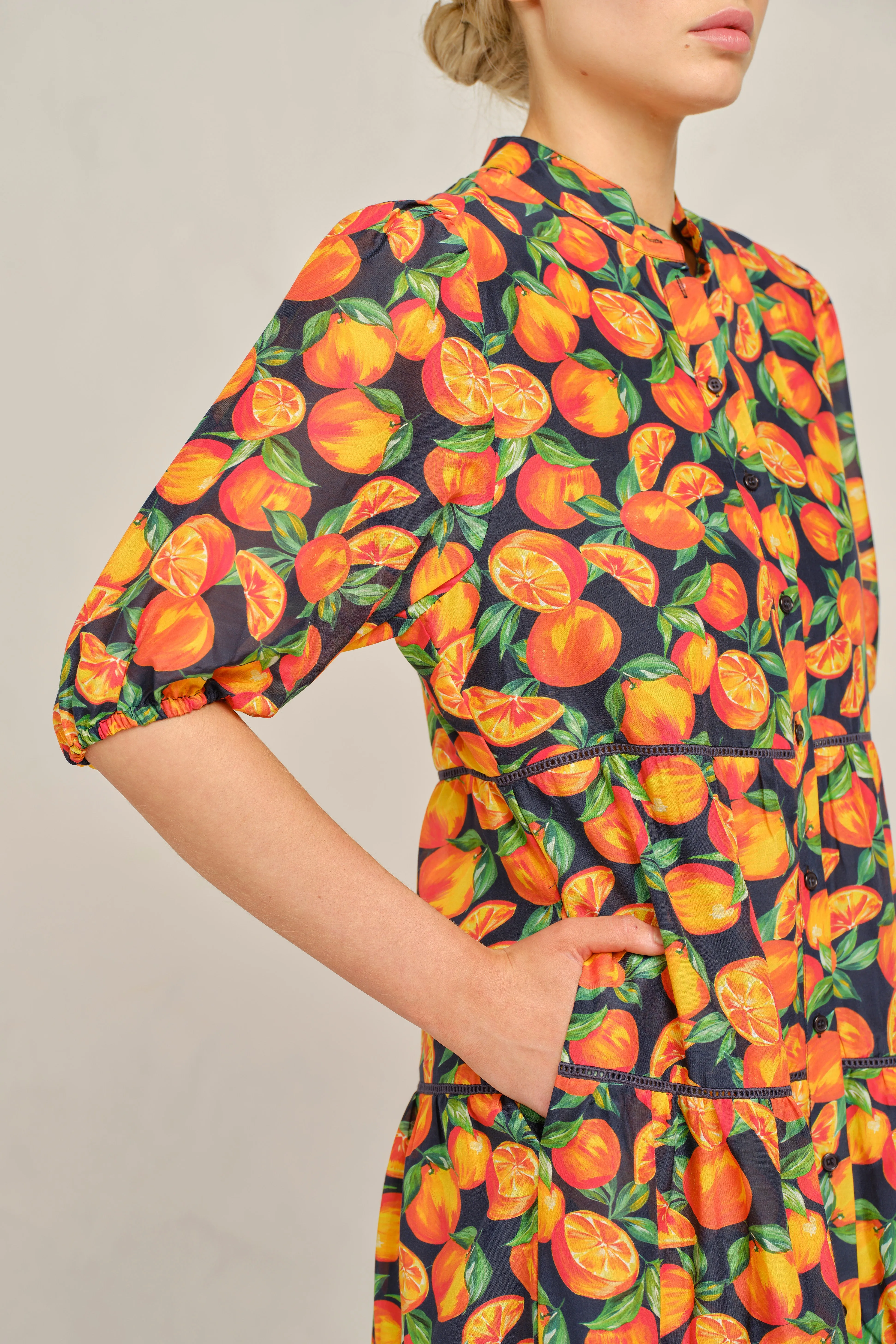 Martina Cotton Silk Dress Valencia in Navy