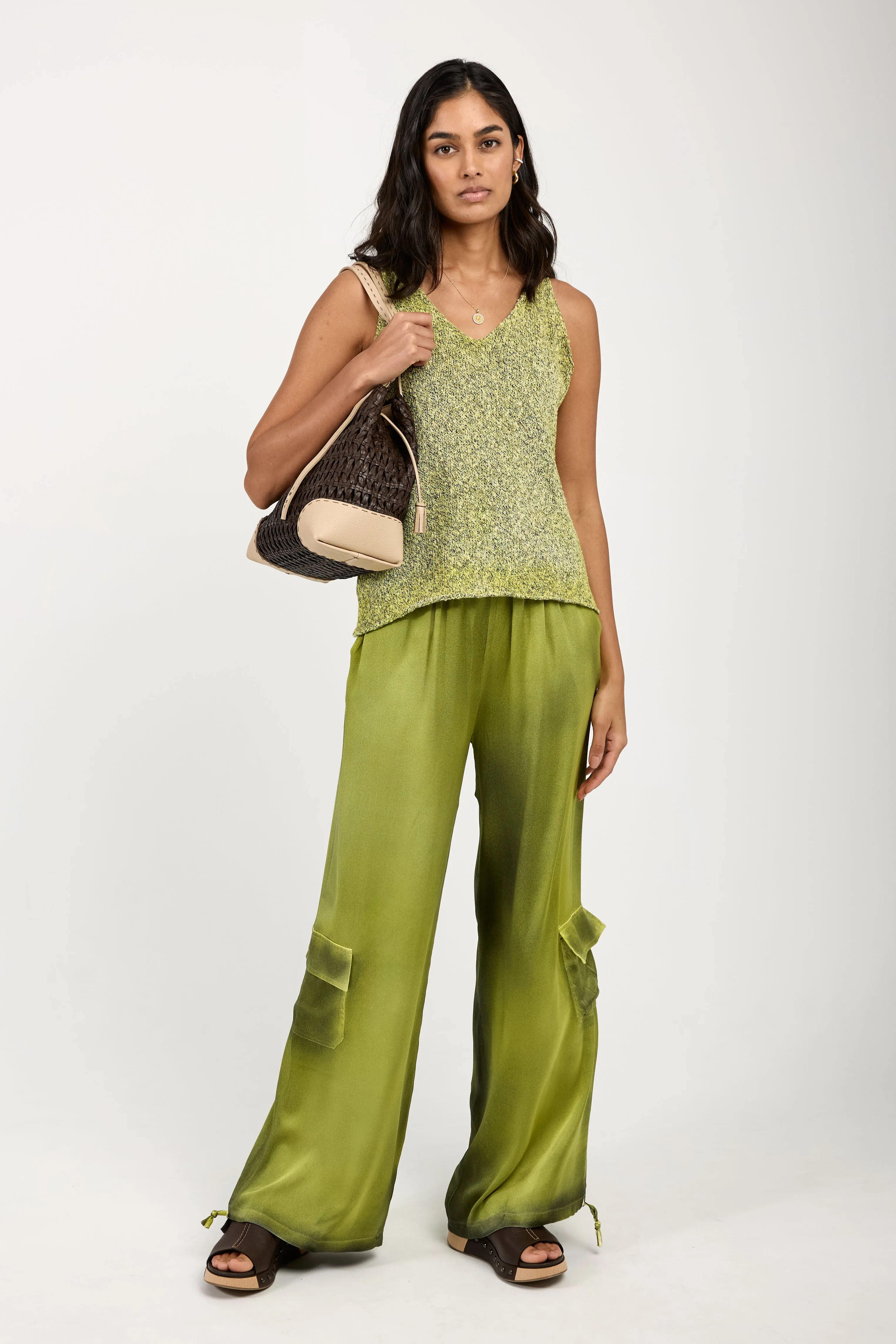 Mouliné Cotton Tank Top in Lime