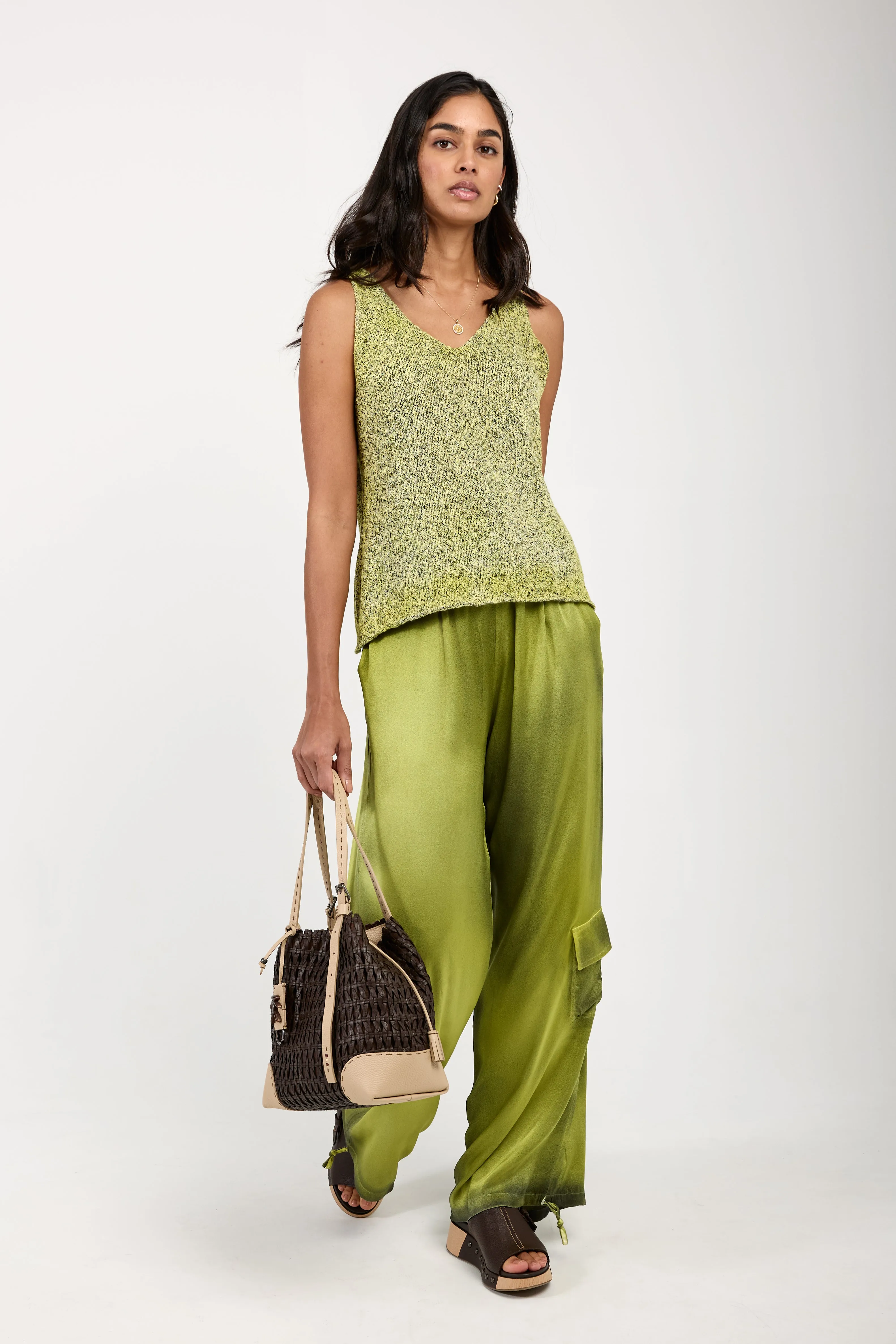 Mouliné Cotton Tank Top in Lime