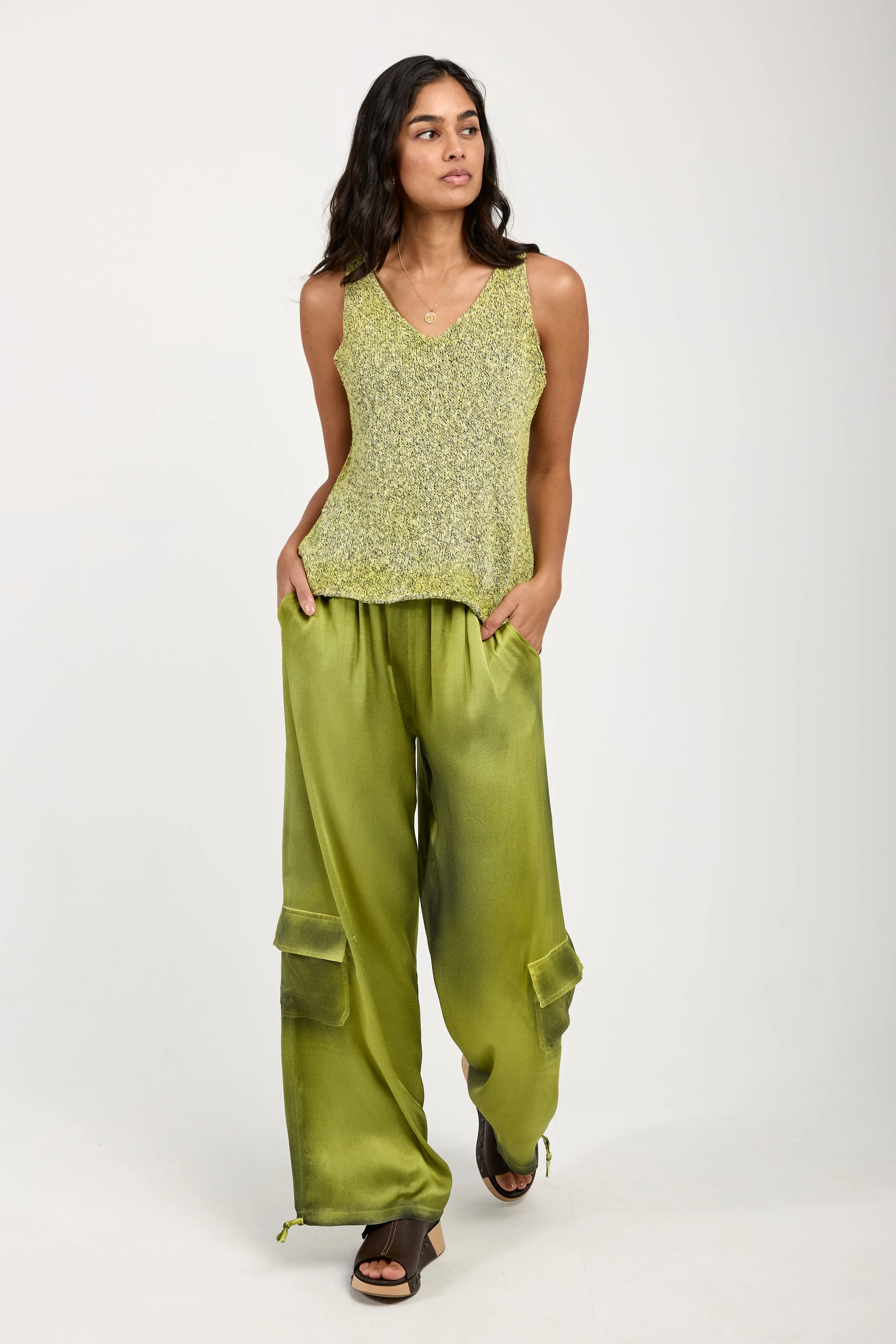 Mouliné Cotton Tank Top in Lime