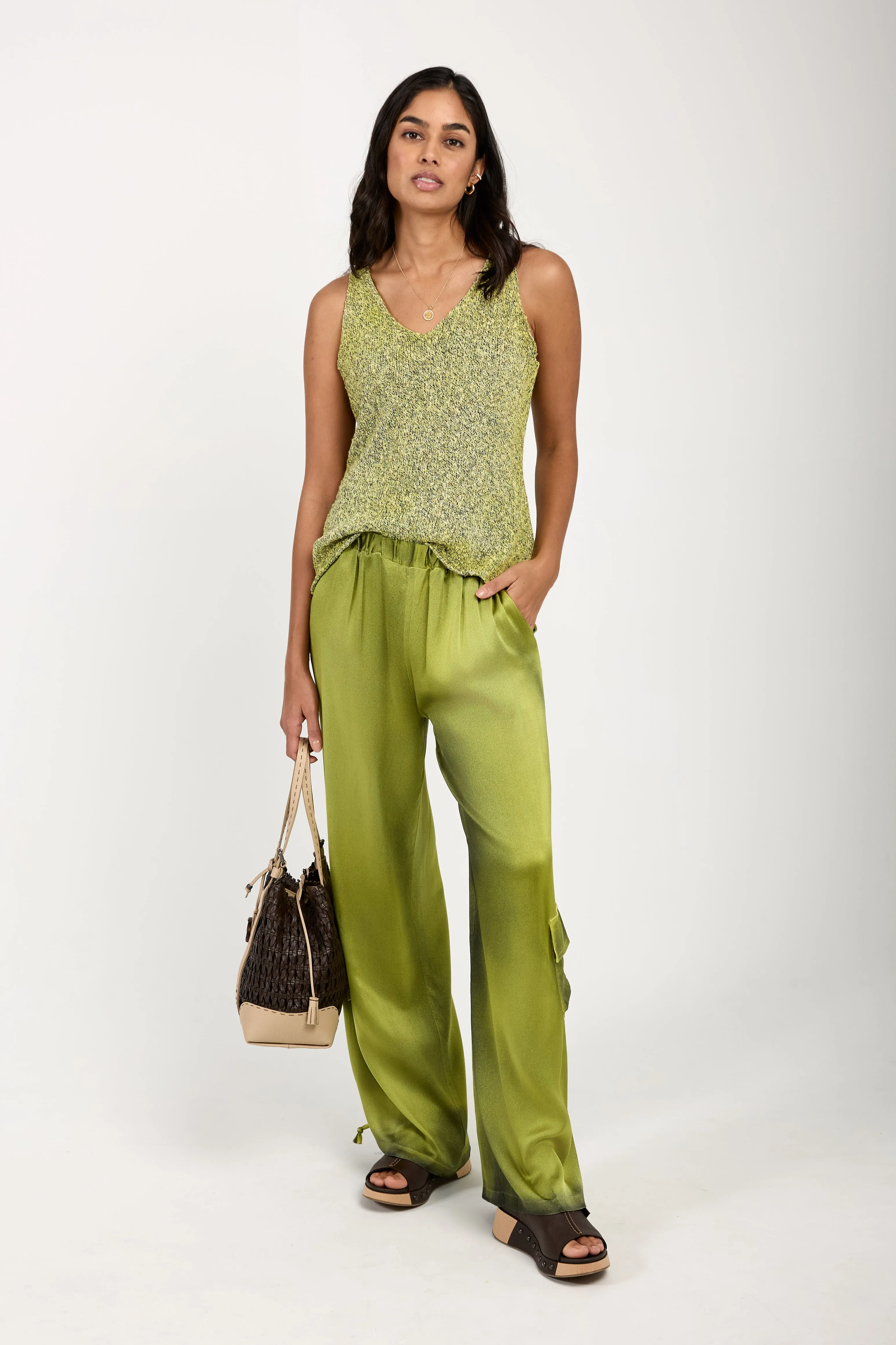 Mouliné Cotton Tank Top in Lime