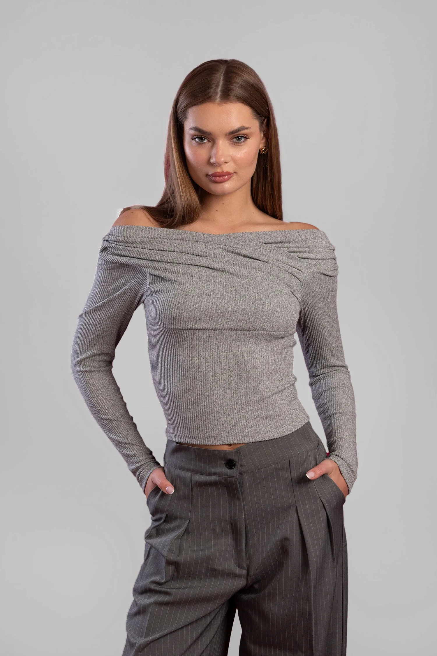 Off Shoulder Knitted Long Sleeves Top - Mitcha Label