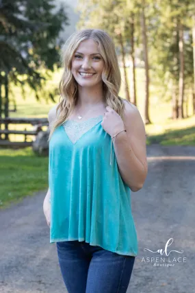 *Outlet* Missy Lace Tank (Aqua)