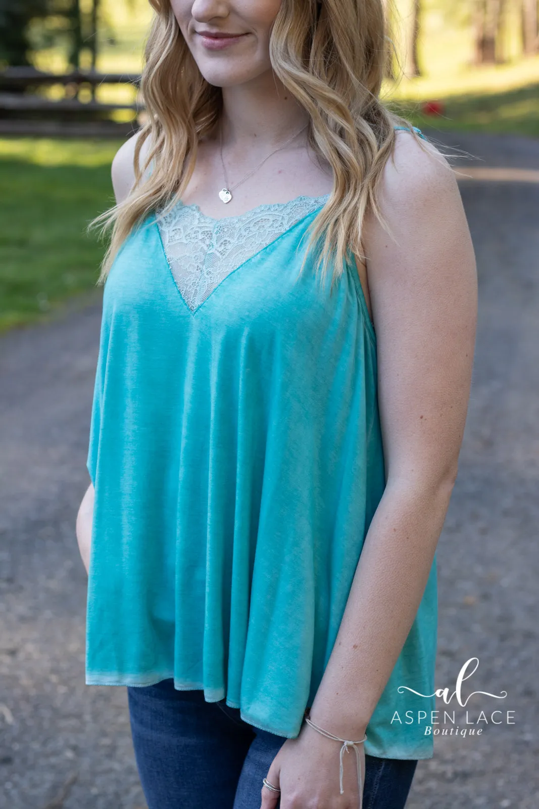 *Outlet* Missy Lace Tank (Aqua)