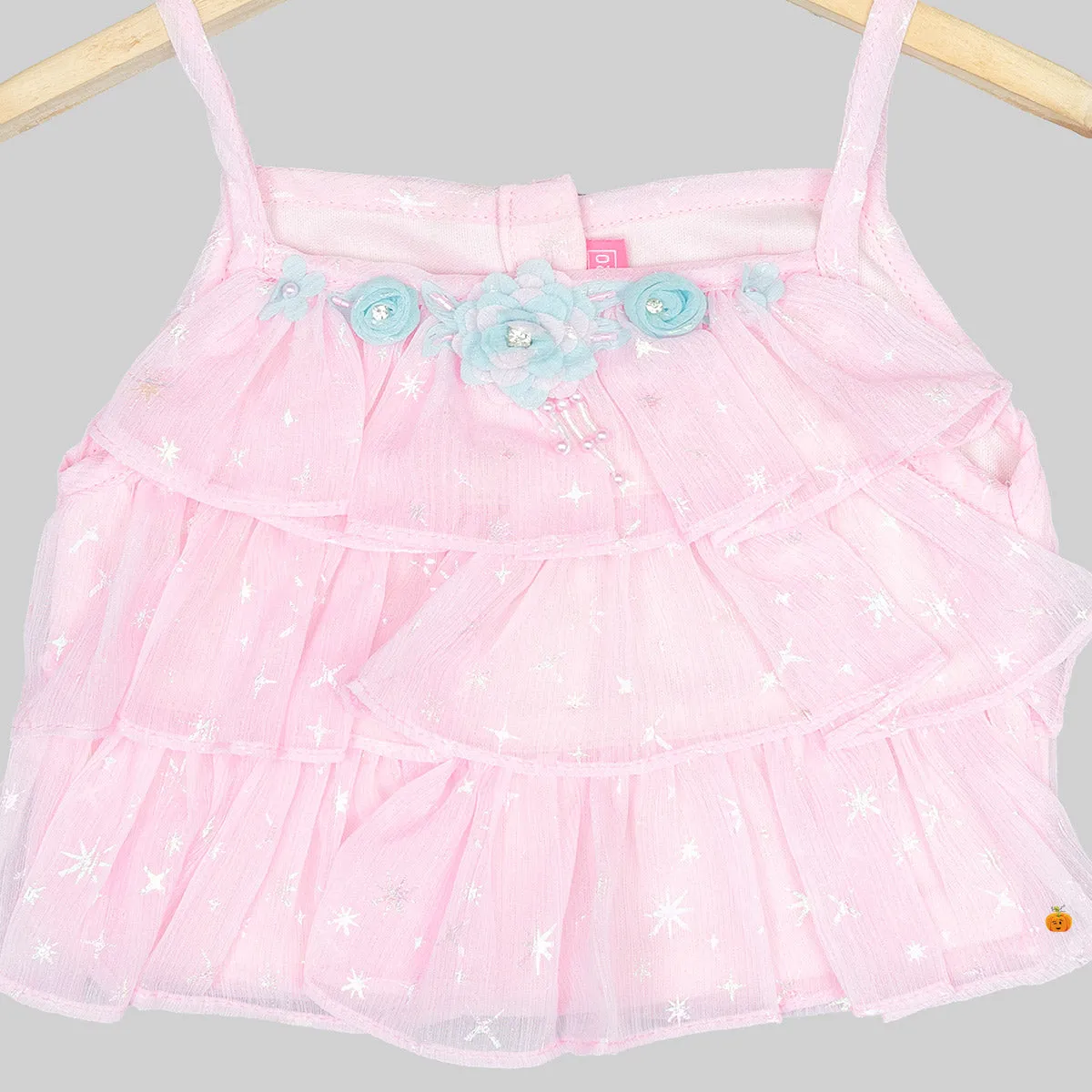 Pink & Peach Layered Skirt Top for Girls