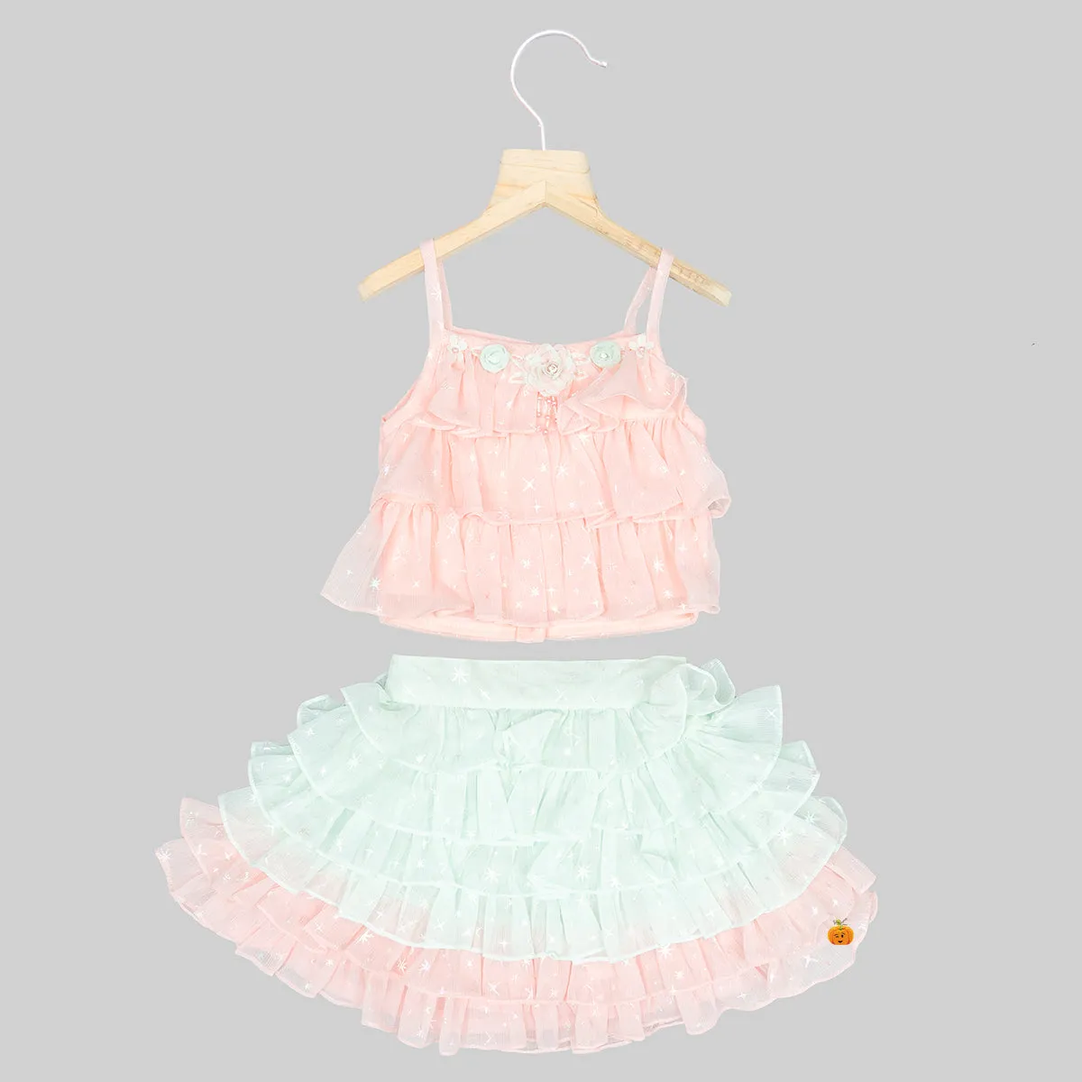 Pink & Peach Layered Skirt Top for Girls