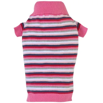 Polo Neck Knit Sweater - Rosie Pink Stripe