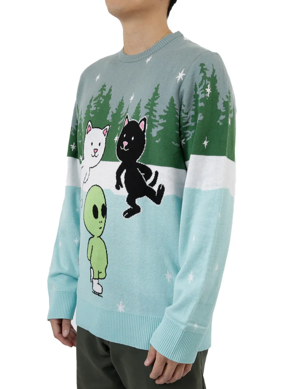 Skating With Friends Knit Sweater - Light Blue