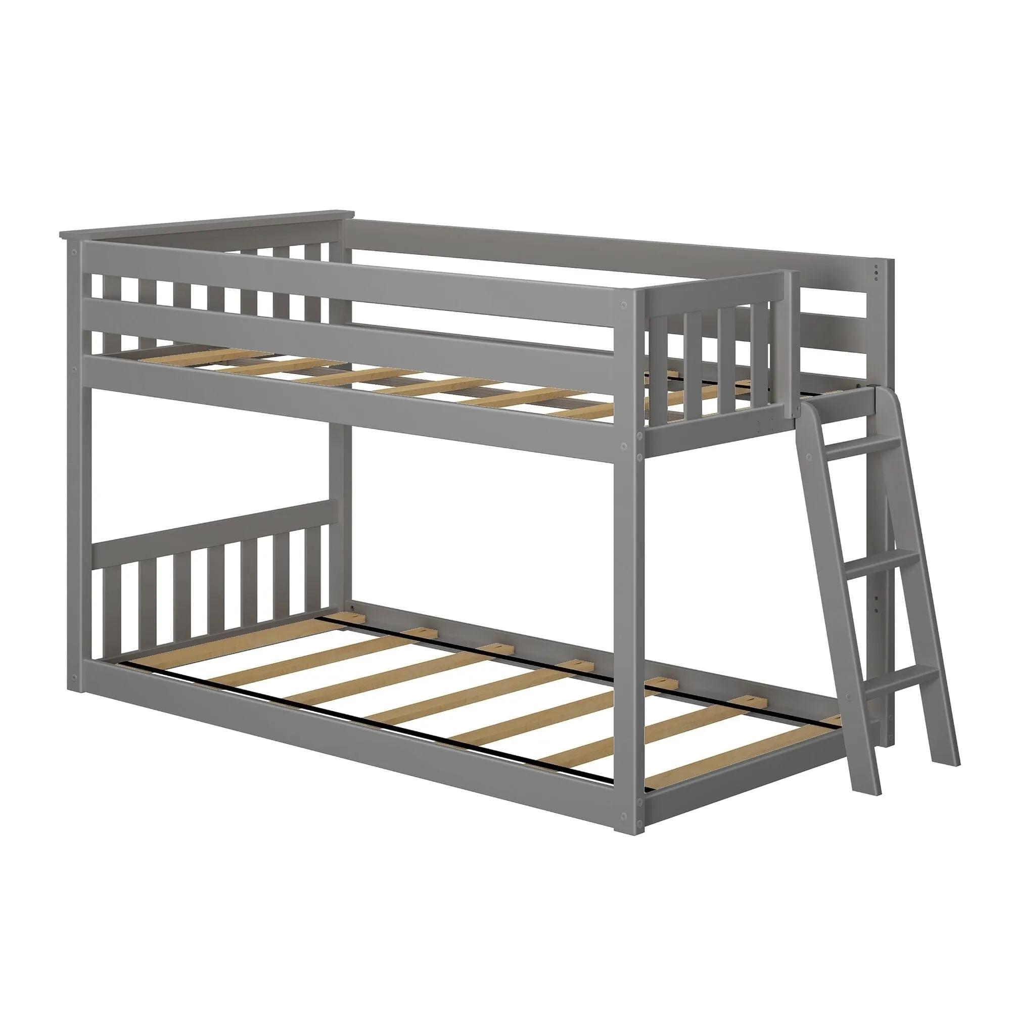 Twin Over Twin Low Bunk Bed With Ladder On End