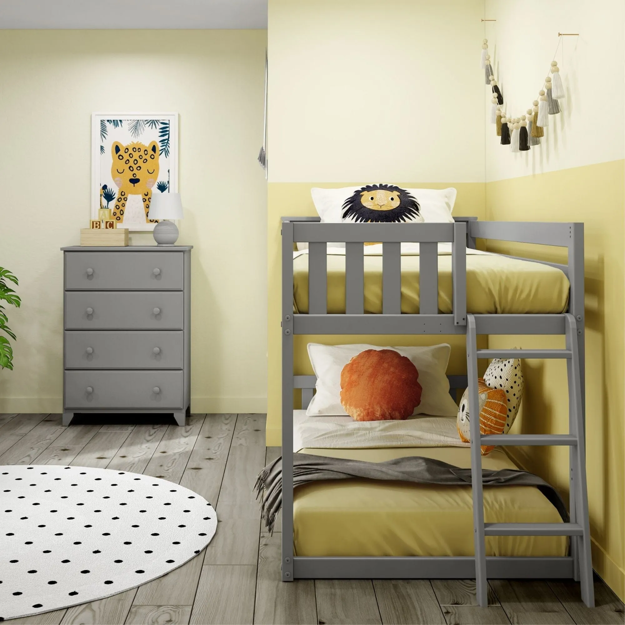 Twin Over Twin Low Bunk Bed With Ladder On End