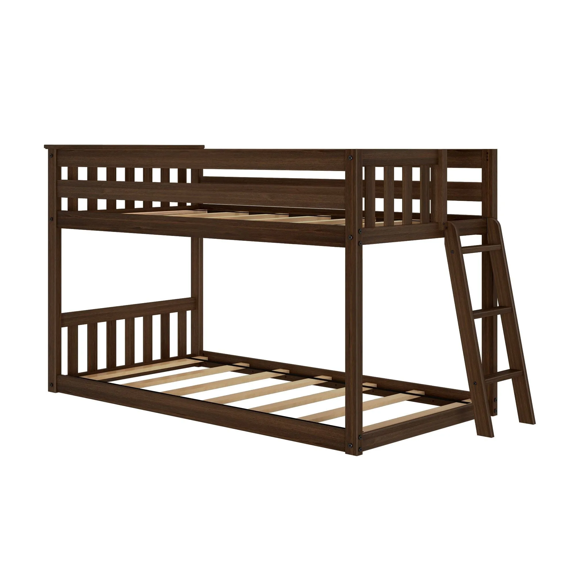 Twin Over Twin Low Bunk Bed With Ladder On End