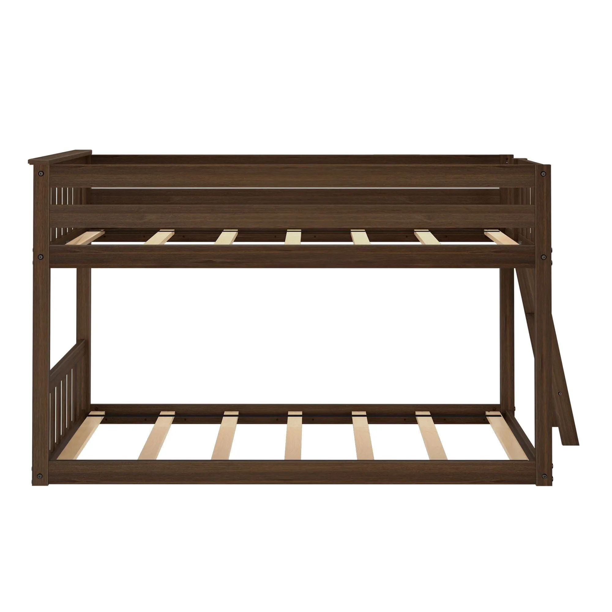 Twin Over Twin Low Bunk Bed With Ladder On End