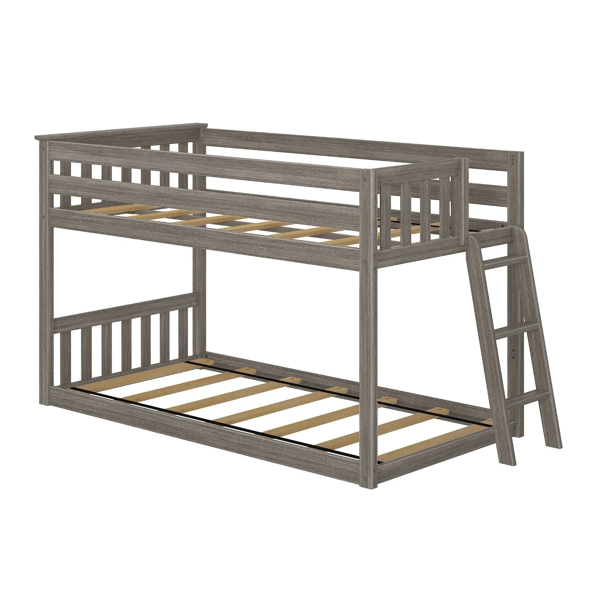 Twin Over Twin Low Bunk Bed With Ladder On End