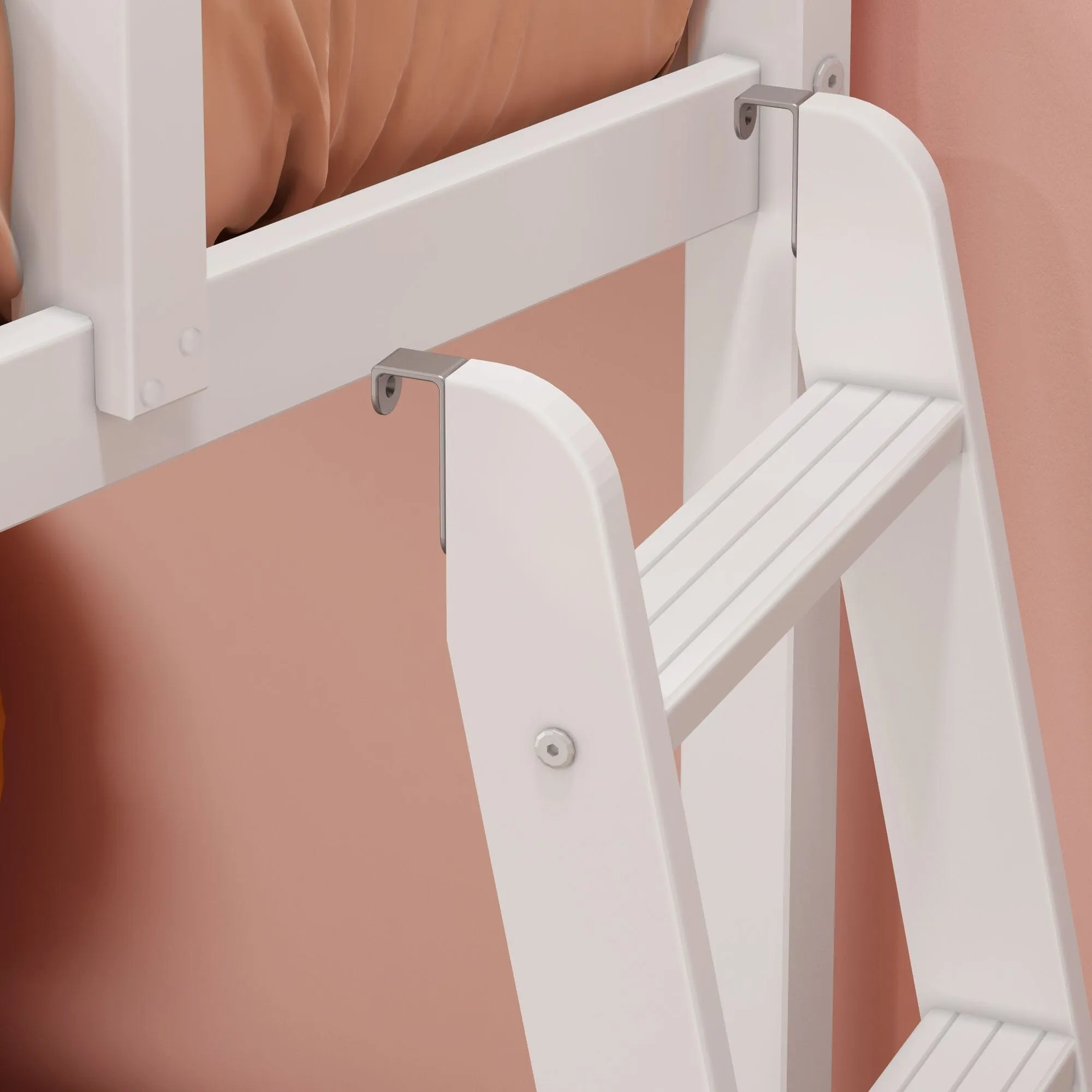 Twin Over Twin Low Bunk Bed With Ladder On End