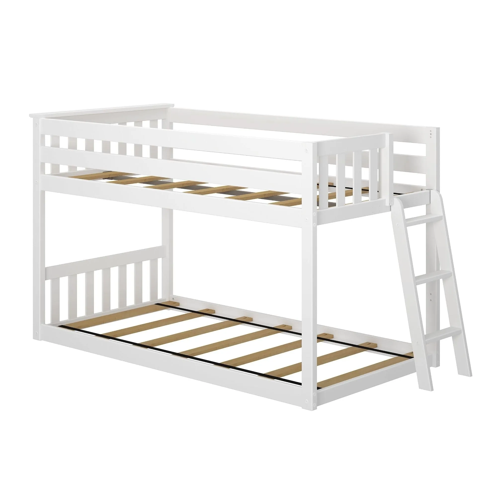 Twin Over Twin Low Bunk Bed With Ladder On End