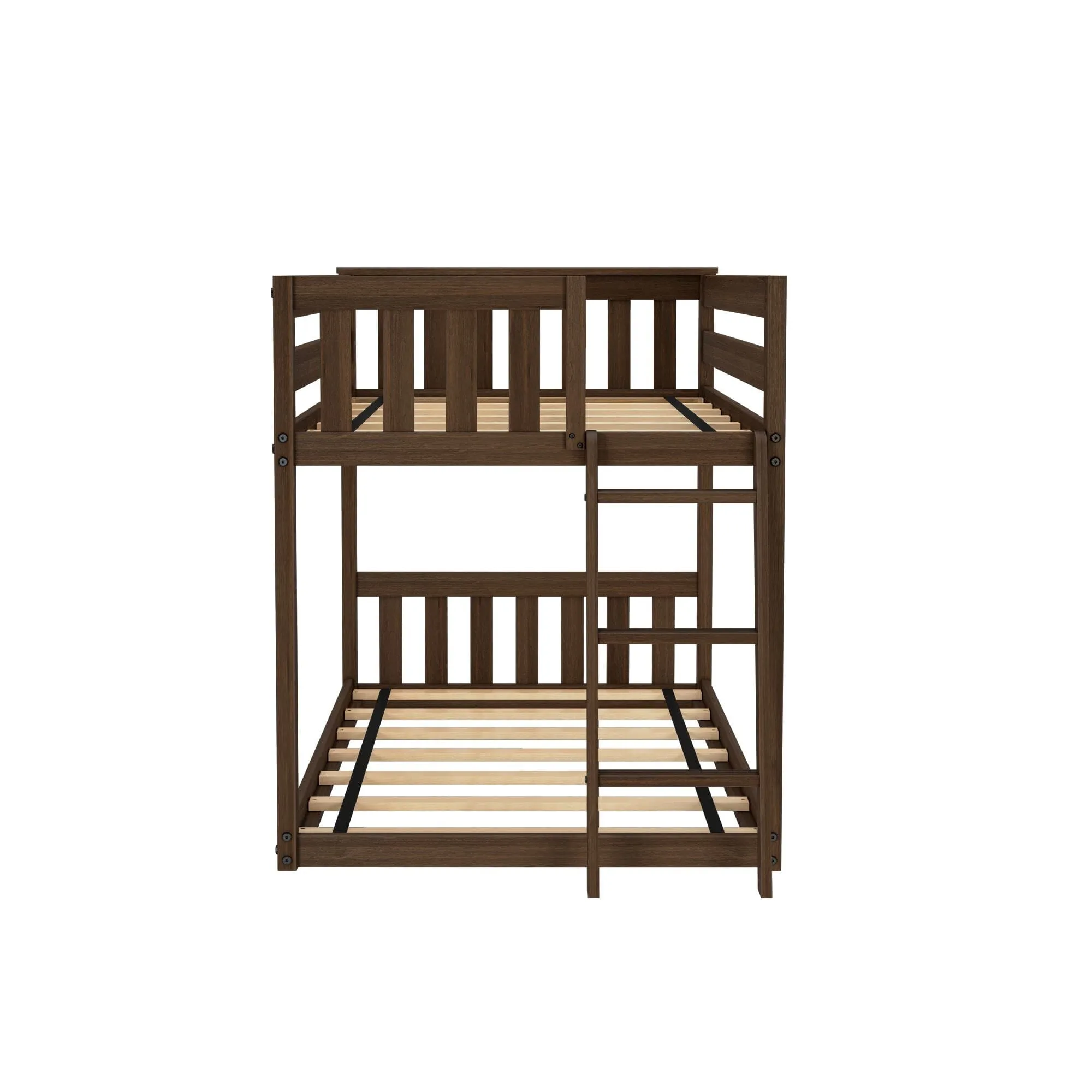 Twin Over Twin Low Bunk Bed With Ladder On End