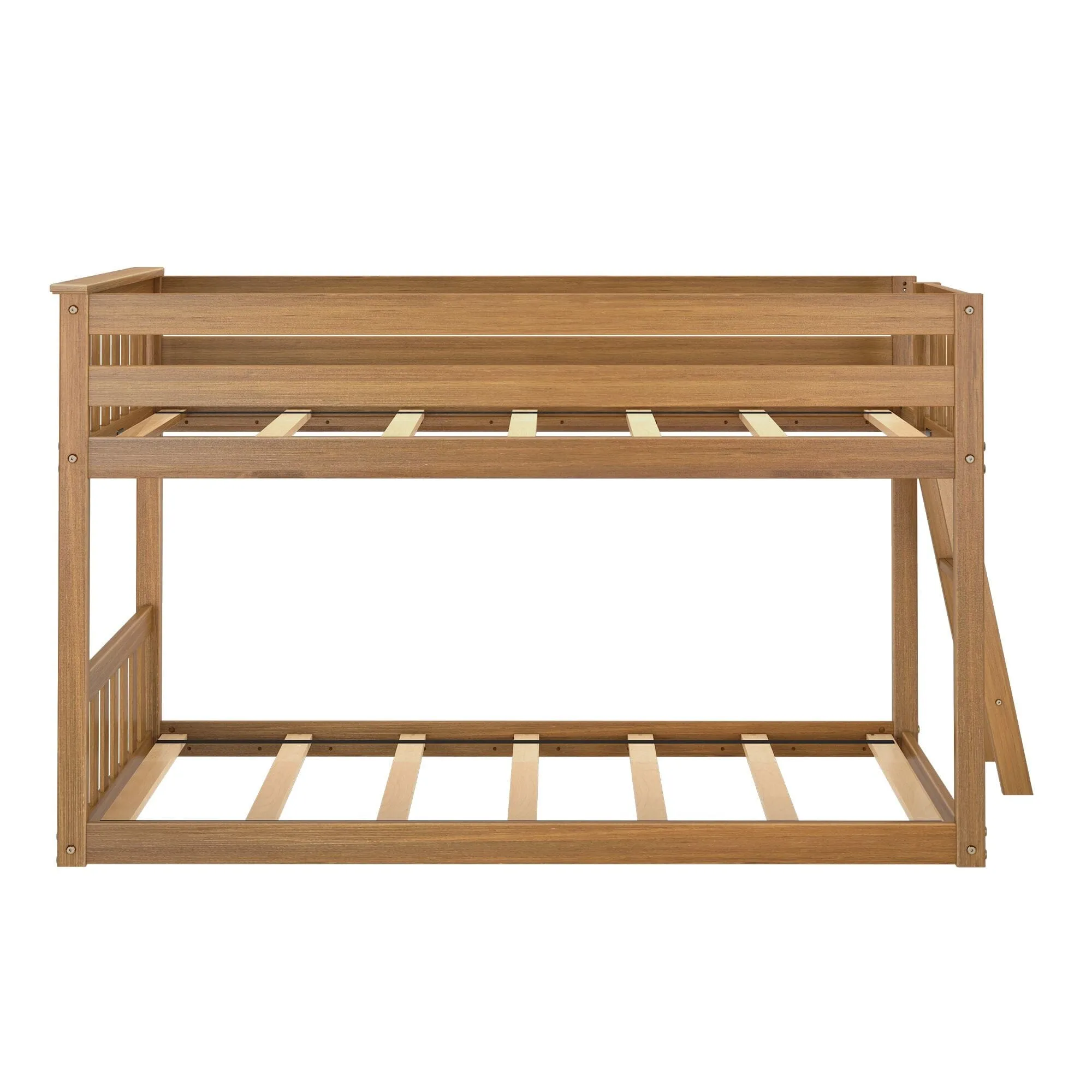 Twin Over Twin Low Bunk Bed With Ladder On End