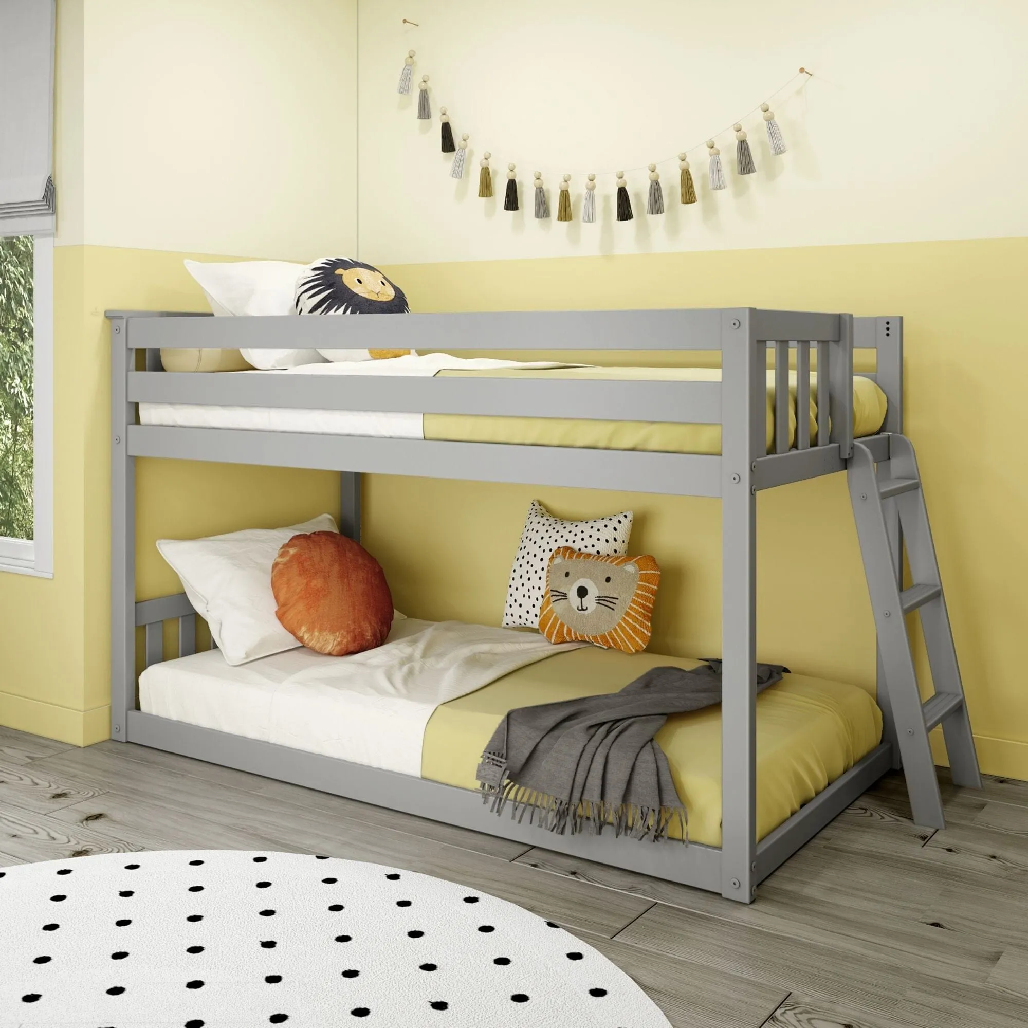 Twin Over Twin Low Bunk Bed With Ladder On End