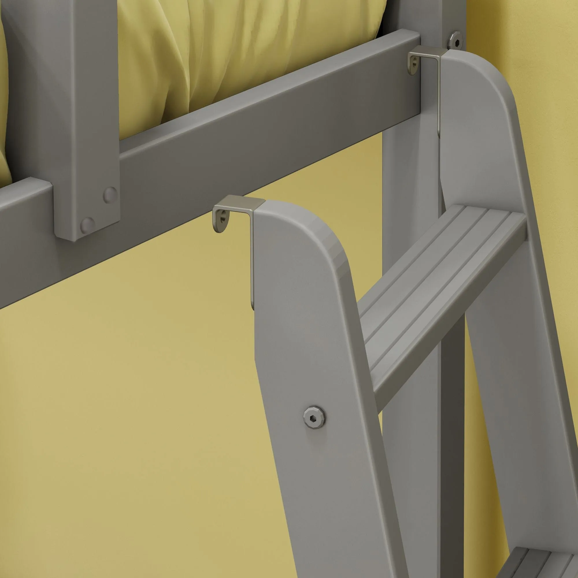 Twin Over Twin Low Bunk Bed With Ladder On End