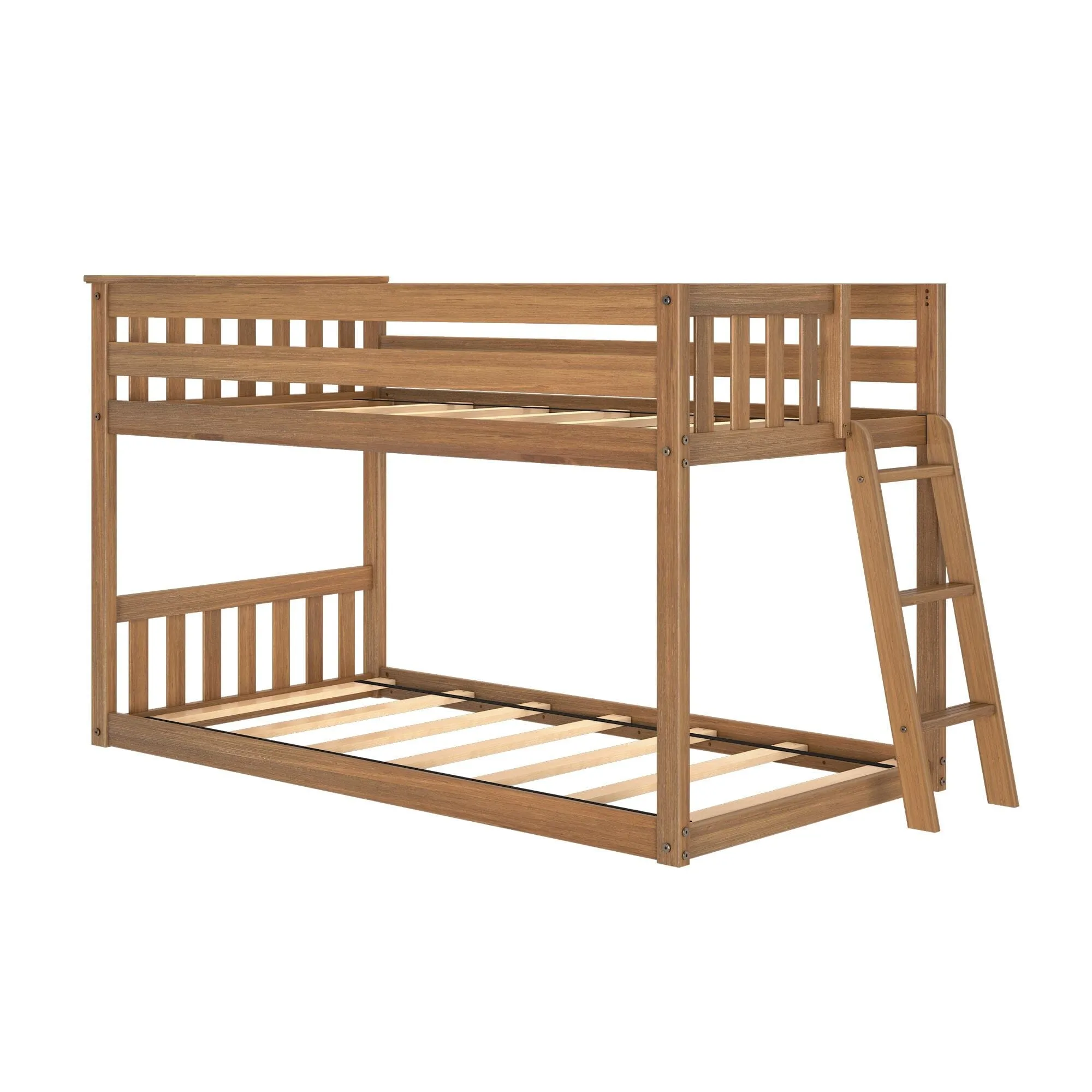 Twin Over Twin Low Bunk Bed With Ladder On End