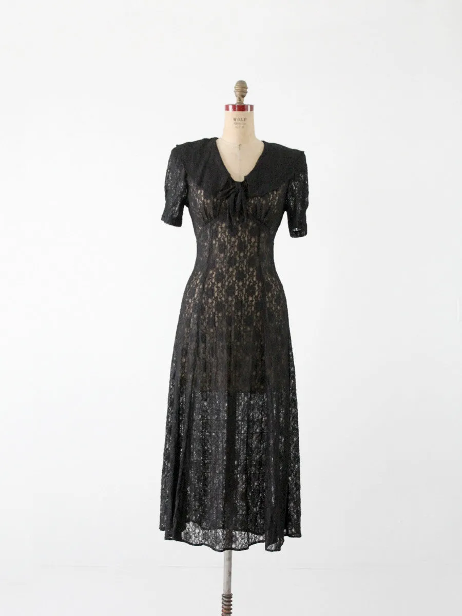vintage 70s black lace maxi dress