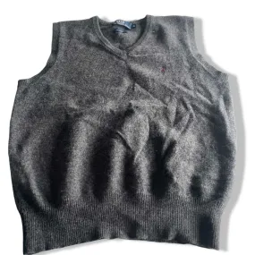 Vintage mens polo ralph lauren 100% Lambs wool grey sleeveless v-neck sweater in M|L 23 W19|SKU 5591