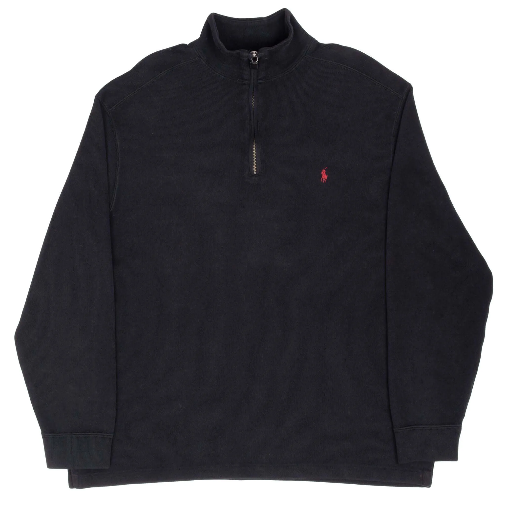 VINTAGE POLO RALPH LAUREN BLACK QUARTER 1/4 ZIP SWEATER 1990S LARGE