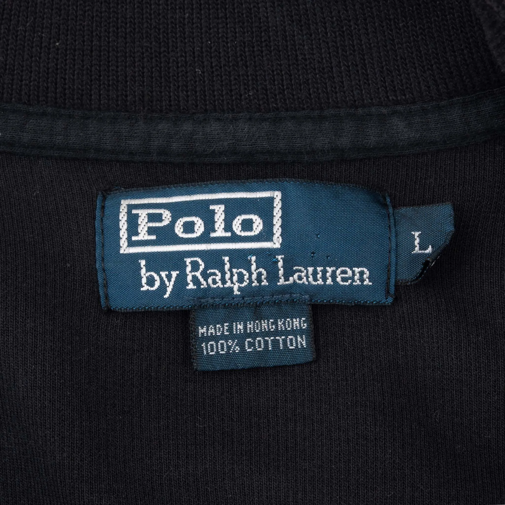 VINTAGE POLO RALPH LAUREN BLACK QUARTER 1/4 ZIP SWEATER 1990S LARGE