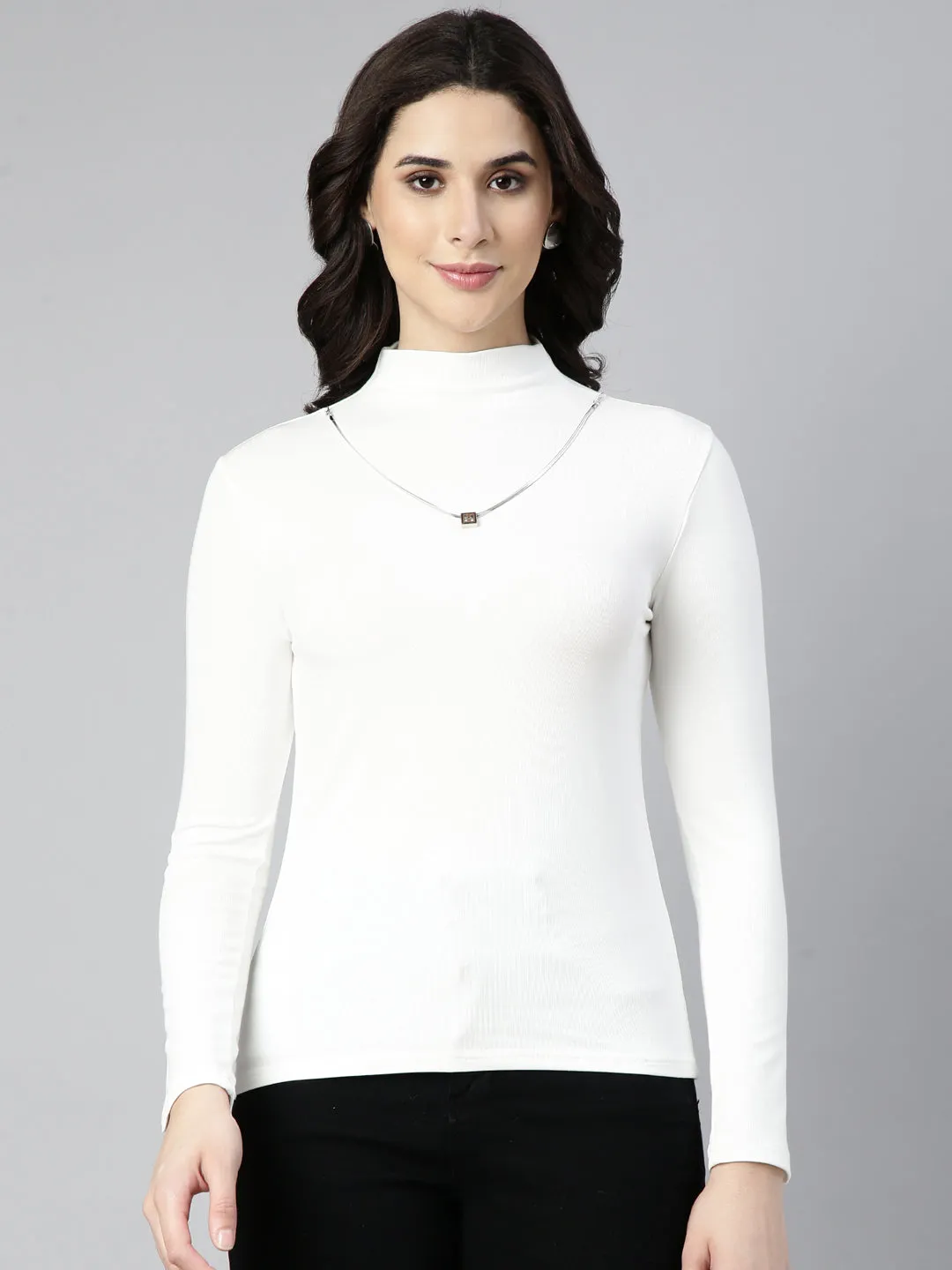 Women Solid Off White Top Comes with Neck Chain
